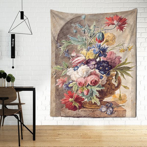 Martwa Natura Kwiaty Olej Malarstwo Gobelin śCienny WisząCy Retro Dworski Styl Boho Hipis Tapiz Sztuka WystróJ Domu 230X180Cm-image