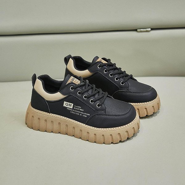 Zapatos Blancos De Primavera Nuevos Deportivos Para Correr Estudiante Femenina Suela Gruesa Aumentadores De Altura Zapatos Casuales 40 Black-image