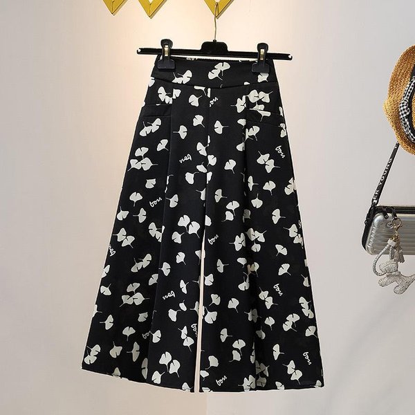 Pantalones Rectos Casuales De Gasa Sueltos Y Finos Falda Pantalones Florales De Siete Puntos De Pierna Ancha Pantalones VersáTiles 4XL Gray-image