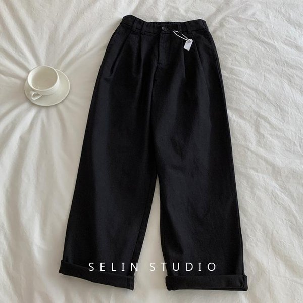 Pantalones Casuales Color Café Para Mujer Sueltos Y Adelgazantes OtoñO Nuevo Pantalones De Pierna Recta XL Gray-image
