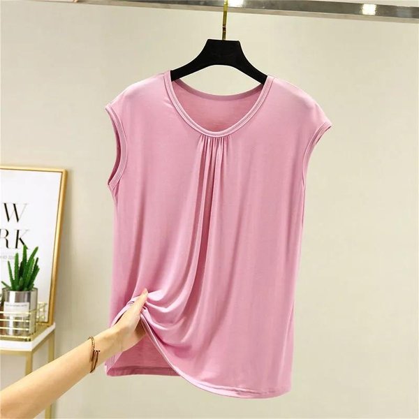 Ropa Exterior De Verano Chaleco Holgado Sin Mangas Para Mujer Verano Talla Grande Camiseta Interior Top Camiseta BáSica M Color Rosa-image