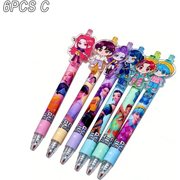 6/12 Piezas Kpop Cazadores De Demonios BolíGrafo De Tinta Negra Estudiante Escritura Dibujo BolíGrafo De Gel Anime Modelo PapeleríA Regalos De Navidad 0.5Mm-image