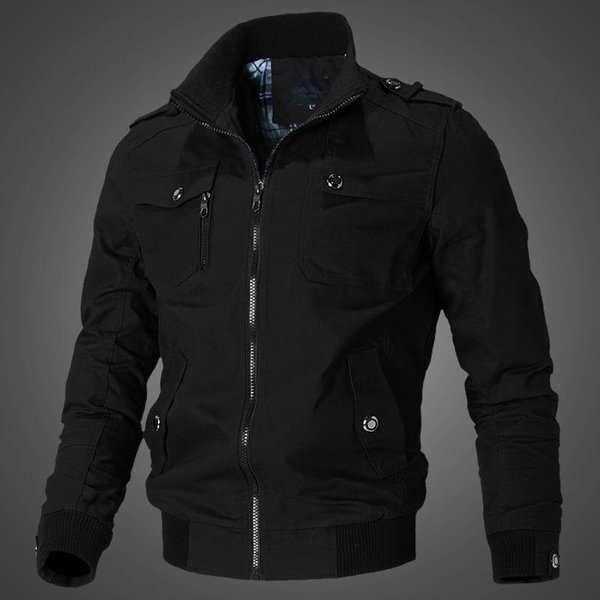Chaqueta Bomber Para Hombre De Marca, Chaquetas Finas De BéIsbol Para Hombre, Abrigo, Chaqueta Informal De Color SóLido, Abrigo Para Ropa Masculina XL Black-image