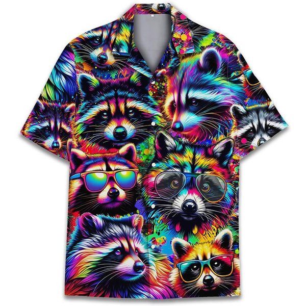 Camisas Divertidas Con Estampado 3D De Mapache Para Hombre, Blusa Hawaiana Informal De Manga Corta Con Solapa, Camisa De Verano Para Mujer 5XL-image
