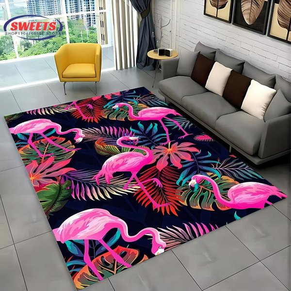 3D Nowy PrzybyłY RóżOwy Flaming DużY Dywan Do Domu Salon Sypialnia DziecięCa Sofa Wycieraczka Kuchenna PodłOga AntypośLizgowa Dekor Dywan 40X60Cm (16X24In) Black-image