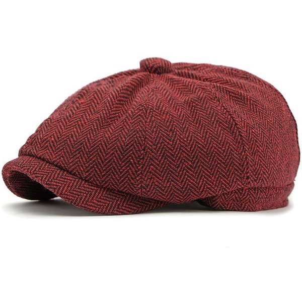 Kapelusz Brytyjska OśMiokąTna Czapka MęSka Damska Jesienna Czapka Beret Czapka Gazeciarza Czerwony-image