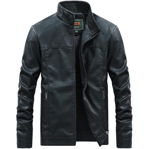 Chaqueta De Cuero PU Para Hombre De Primavera Y OtoñO Con Cuello Mao Color SóLido Para Motociclista Talla Grande Chaqueta De Cuero Para Hombre 4XL-image