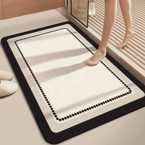 Czarno-BiałA Geometryczna Bordiura Mata łAzienkowa AntypośLizgowa Super ChłOnna SzybkoschnąCa Dywanik Do WejśCia Pod Prysznic 50X80Cm-image