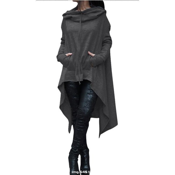Moda Mujer Color SóLido Draw Cord Coat Manga Larga Suelta Casual Poncho Abrigo Con Capucha PulóVer Sudaderas Largas Sudaderas 5XL-image