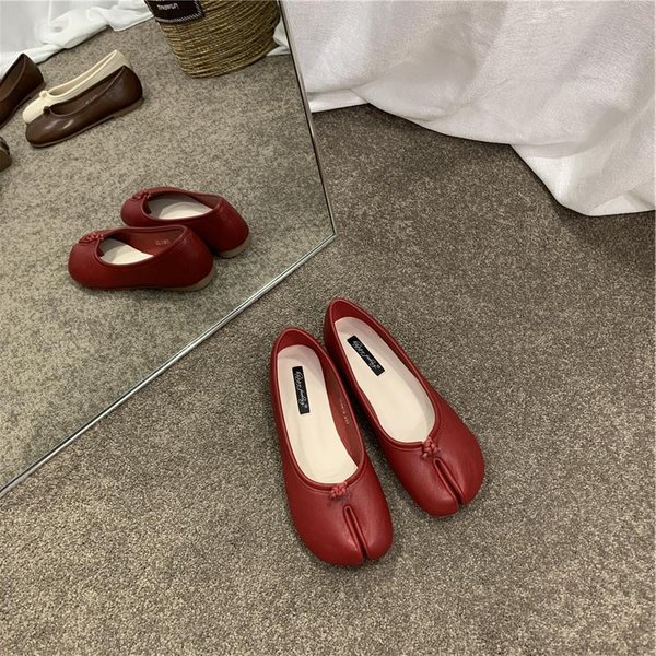 Tabi Ninja Shoes Damskie Mikrofibra SkóRa Wygodne PłAskie Kapcie Rozdzielone Toe MięKkie Podeszwy Mokasyny KróTkie Damskie Trotter Mokasyny 35 Gray-image