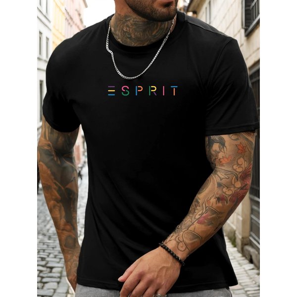 T-Shirt Z KróTkim RęKawem Esprit MęSki 100% BawełNa Koszula Z Nadrukiem Letnia OkrąGłY Dekolt OddychająCa Codzienna Moda Fajny T-Shirt M-image