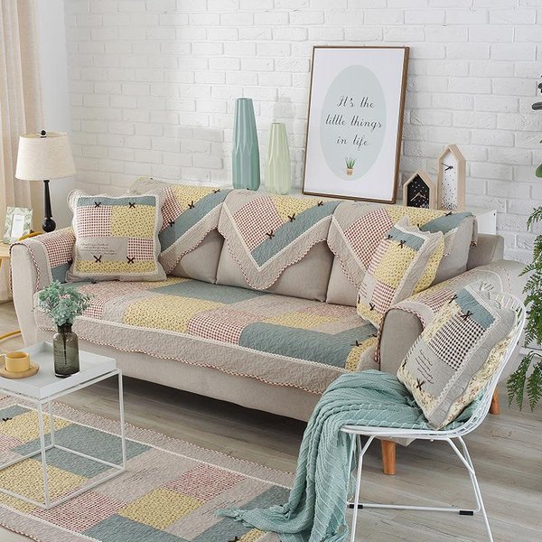Funda De Sofá Estilo Floral CojíN De Sofá A Cuadros Universal Cuatro Estaciones AlgodóN Antideslizante Toalla Para Reposabrazos De Sofá Funda Protectora Para Muebles 70X70Cm 1Pcs-image