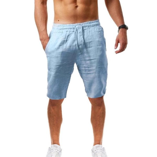 MęSkie BawełNiane Lniane Szorty Spodnie MęSkie Letnie OddychająCe Lniane Spodnie W Jednolitym Kolorze Fitness Streetwear Xxxl BłęKitny Kolor-image
