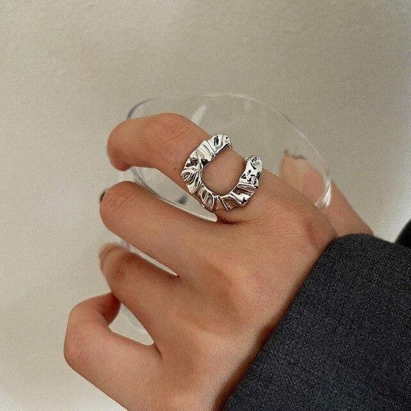 Anillo Abierto GeoméTrico Irregular De Plata De Ley 925 A La Moda Para Mujer Hecho A Mano Simple Temperamento Personalidad JoyeríA Plata-image