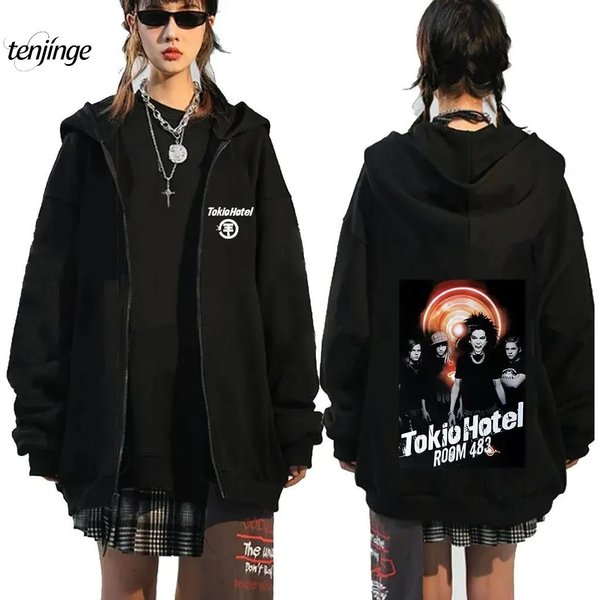 Bluza Z Kapturem Tokio Hotel Zespół Rockowy Nadruk Kaulitz Bluzy Z Zamkiem BłYskawicznym Polarowe Bluzy Z Kapturem MęSkie Damskie Hip Hop Streetwear Zapinana Kurtka S-image