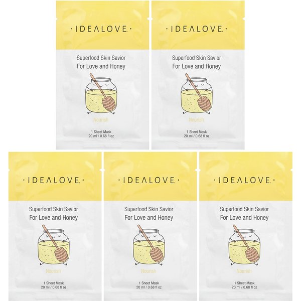 Idealove, Superalimento Salvavidas Para La Piel, Para Amor Y Miel, 5 Mascarillas De Belleza En LáMina, 20Ml (0,68 Onzas LíQuidas) Cada Yellow-image