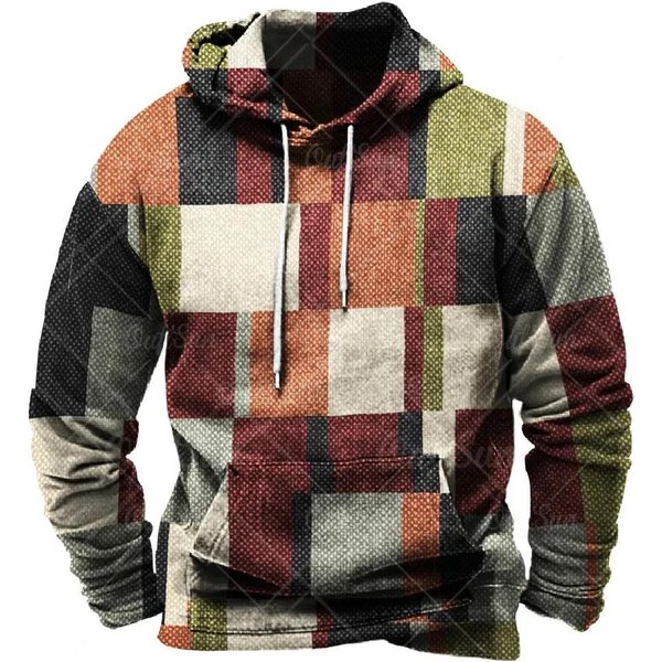 Nowa Retro MęSka Bluza Z Kapturem 3D W Kratę Z Nadrukiem Kolorowa Bluza Z Kapturem Bluza Z DłUgim RęKawem Pulower Street MęSka Codzienna LuźNa GóRa Wygodna 4XL Brown-image