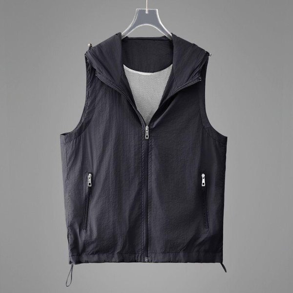 Ropa De ProteccióN Solar De Verano Chaleco Transpirable Abrigo Casual Fino Con Capucha Sin Mangas Chaqueta Cremallera Chaleco Tops Femeninos L Negro-image