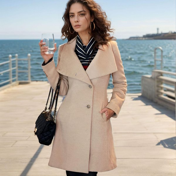 Nuevo Abrigo De Lana OtoñO E Invierno Para Mujer Abrigo Largo De Lana De Un Solo BotóN Gabardina Ajustada L Gray-image