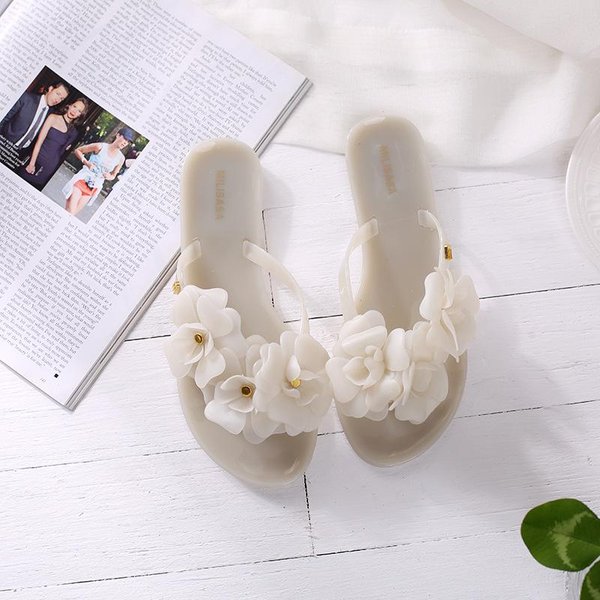 Chanclas Mujer Verano Flor Chanclas Sandalias Fondo Plano Zapatos De Gelatina Zapatos De Playa De Flor Para Mujer Sandalias Planas Chanclas 38 Nude-image