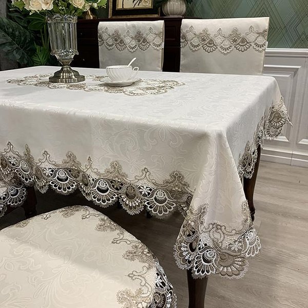 Mantel Para Mesa De Comedor, Cubierta Rectangular Europea, Tela Bordada Redonda, Funda Aislante Para Silla, Juego De Cojines De Encaje 110X110Cm-image