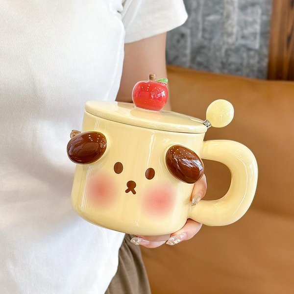 Uroczy Kubek Z Pokrywką I ŁYżEczką Kreatywny Prezent Dla Pary Ceramiczny Kubek Dziewczyny Dom Biuro Kubek Do Kawy Wody MężCzyźNi 480ML-image