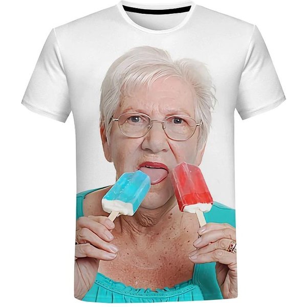 Y2K Top Fashion Senior Women Licking Popsicle 3D Print T Shirt Letni MęSki T-Shirt Kawaii Grandma Fun Popsicle Koszulki Z KróTkim RęKawem L Gray-image