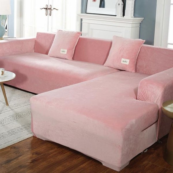 Fundas EláSticas Para Sofá Chaise Longue Para Sala De Estar, SillóN Esquinero De Terciopelo, CojíN EláStico, Muebles De Sofá, Funda De 3 Plazas 2Seats 145-185Cm-1Pc Color Rosa-image