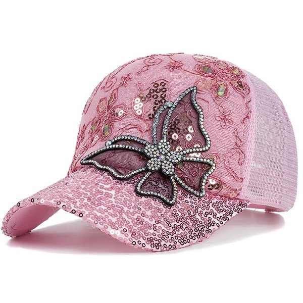 Nueva Gorra De BéIsbol Con Colgante De Flor De Mariposa Para Mujer, Gorra De Camionero De Verano Ajustable Para Exteriores (Pink,54Cm-60Cm) Color Rosa-image