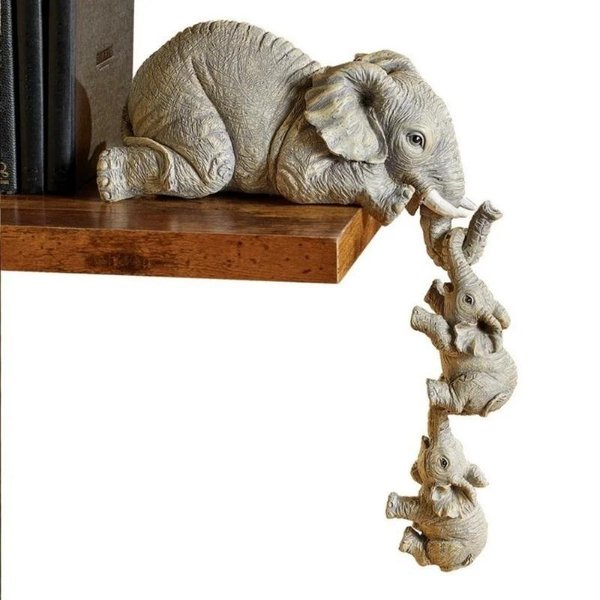Juego De 3 Piezas/Set Elefante Suerte Longevidad Regalo, Adorno De Elefante Madre E Hijo ArtesaníA DiseñO Lindo Muebles Para El Hogar. Gris-image