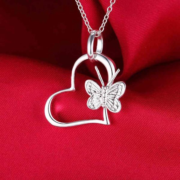 Collar Con Colgante De CorazóN Sencillo De Moda, Exquisito Collar De Mariposa Para Mujer, JoyeríA Plateada Red-image