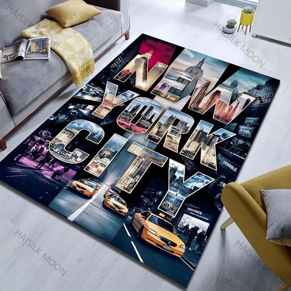 Alfombra Con Estampado De Arte De La Ciudad De Nueva York Para Sala De Estar Dormitorio Mesita De Noche Sofá Felpudo DecoracióN Moderna Del Hogar Alfombra De ÁRea TamañO Grande 70X100Cm (28X39In)-image