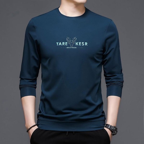 Camiseta De OtoñO De Cuello Redondo Y Manga Larga Para Hombre, Casual, Estilo Coreano, Sudadera Para JóVenes, Camiseta BáSica Estampada XL-image