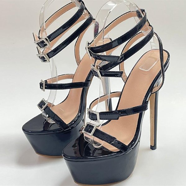 Moda Damskie Buty Styl Wybiegowy Seksowne Super Wysokie Obcasy Platforma SandałY Dla Kobiet Moda Odkryte Palce Klamra Szpilka ŚLubne Buty Striptizerki 38 Beige-image
