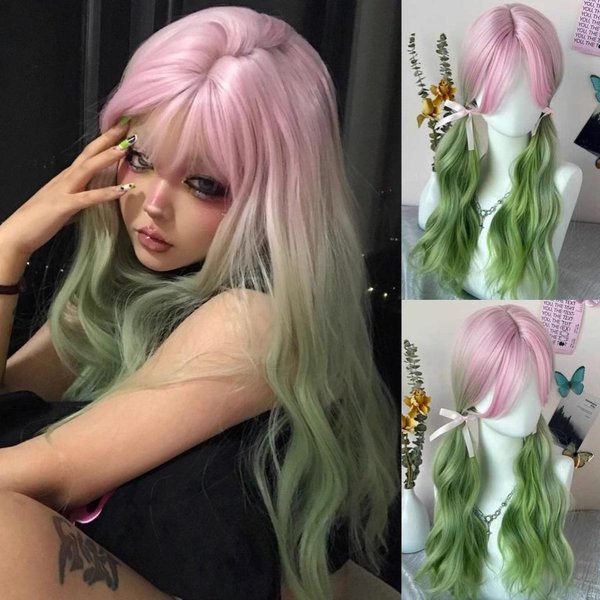 Olacare Pelucas Cosplay De Onda Larga MarróN Oscuro Morado Para Cuerpo Completo Resistentes Al Calor SintéTicas Con Raya Media Natural Lolita Pelucas LM Para Mujeres Gray-image