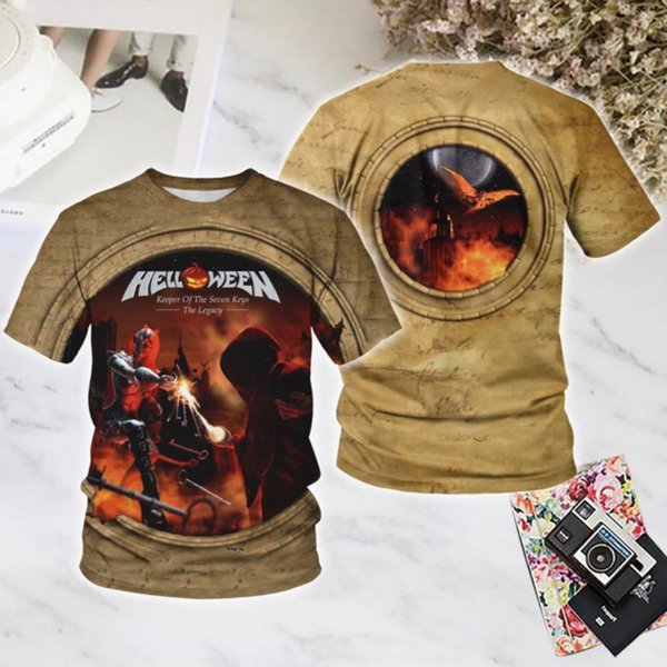 Koszulki Classic Rock Helloween MęSkie Nadruk 3D MężCzyźNi Kobiety Trend Hip Hop KróTki RęKaw T-Shirt Street LuźNy Casual Oversize Y2K Topy M Black-image