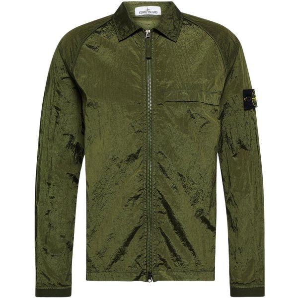Stone Island Ss22 Metaliczna Nylonowa Kurtka Koszulowa Jesienna MęSka Kurtka Wojskowo-Zielona 761512321-V0058 L Black-image