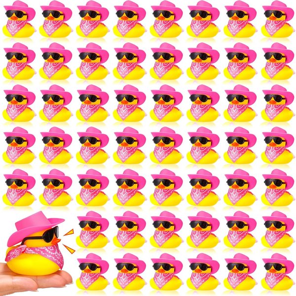 48 Piezas Pato De Goma Vaquero Mini Patitos Amarillos Juguetes De Patos Con Sombrero De Vaquero Gafas De Sol Para Regalo De CumpleañOs De Verano Recuerdos De Fiesta-image