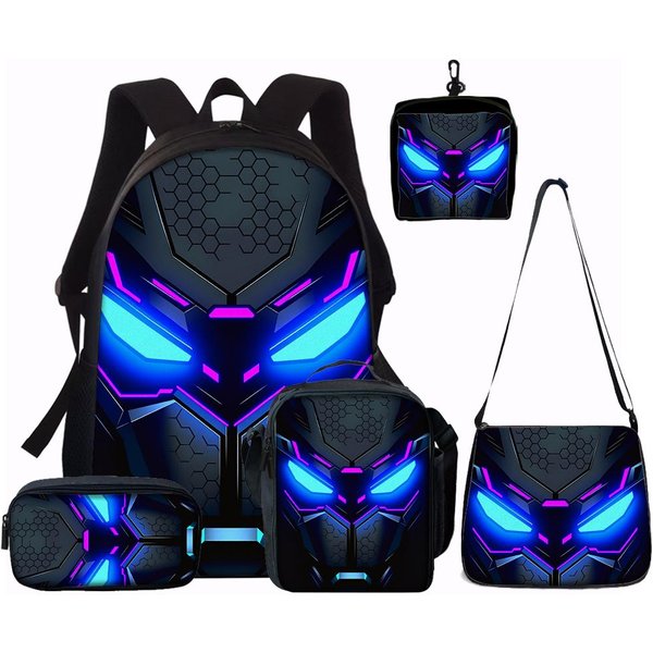 1/2/3/4/5 Szt. Plecak W Stylu Cyberpunk Z Wzorem Robota Zestaw Lekki Codzienny DużA Pojemność Torba Szkolna Torba PodróżNa Idealny Prezent Dla Dzieci-image