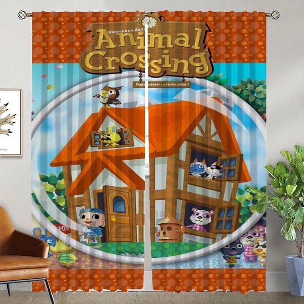 Cortina Blackout Para HabitacióN 2 Paneles Cortinas Animal Crossing HabitacióN Infantil Divisor Interior Del Hogar Cortinas Visillos Tul Para Dormitorio W50Xh70Cmx2Pcs-Cl-image
