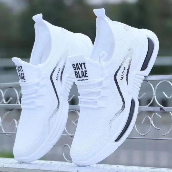 MęSkie Proste Siateczkowe Codzienne Buty Sportowe 2024 Nowe Modne Lekkie Odporne Na ZużYcie AntypośLizgowe OddychająCe Letnie MęSkie Buty Do Biegania 39 BiałY-image