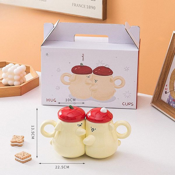 Taza De Abrazo De Dibujos Animados Taza Linda Gran Capacidad Taza De CeráMica Para Pareja Caja De Regalo Taza De Agua Taza De Alto Valor Regalo 360Ml-image