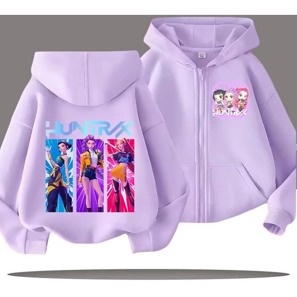 ŚMieszne Bluzy Rozpinane Kpop Demon Hunters Bluza Z Kapturem Odzież DziecięCa DziecięCa DziewczęCa ChłOpięCa Bluza Z Zamkiem BłYskawicznym Bluza Z Kapturem DziecięCy Top Na Co Dzień 130 Gray-image