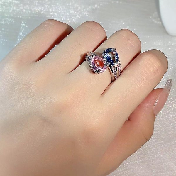 Anillo Abierto GeoméTrico Retro Colorido De Circonita Forma De Gota De Agua Para Mujer Sello DiseñO De Nicho JoyeríA De Alta Gama Regalo Para Boda Fiesta Resizable Beige-image