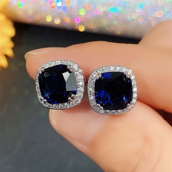 Pendientes De BotóN Huitan Brillantes De Circonita CúBica Para Mujer Elegantes Accesorios Azules De CZ Para Orejas Compromiso Boda Fiesta JoyeríA De Moda-image