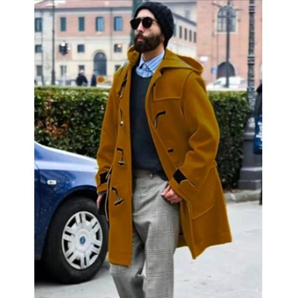 Abrigo De Lana Para Hombre Con Hebilla De Cuerno, Chaqueta Gruesa Con Capucha, Gabardina De Lana XL-image