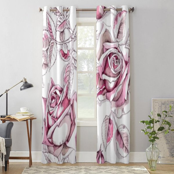 RóżOwe Kwiaty Róż I LiśCie ZasłOna Okienna Do Pokoju DziecięCego Rolety Domowe ZasłOny Do Salonu Sypialni Draperie Okienne 135W X 92H(Cm) X1-image