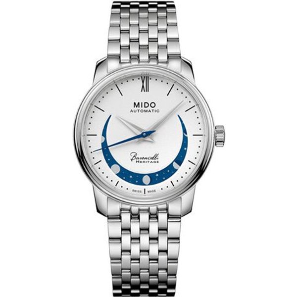 Mido Belem Celli Collection Reloj Luna Creciente Sonrisa Movimiento MecáNico AutomáTico Resistente Al Agua 30 Metros Relojes Para Hombre Blanco M027.407.11.010.01 Regular Box White-image