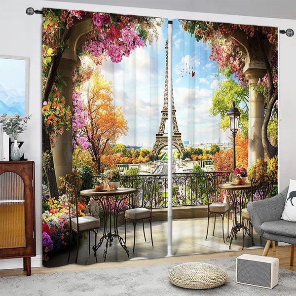 2 Szt. ZasłOna Ze SłYnnym Nadrukiem WieżY Eiffla Do Wystroju Domu - ZasłOna Z Tunelem Na Karnisz Do Sypialni, Biura, Kuchni, Salonu 132Cmx213Cm X 2Pcs-image