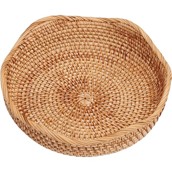 Cesta De Mimbre Redonda Tejida Bol De Almacenamiento Cesta Para Servir Pan Fruta Para Cocina Comedor Sala De Estar S 22.5Cm 8.86In-image